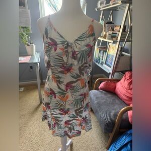 Roxy White Tropical Floral Slip Dress with Orange Accents